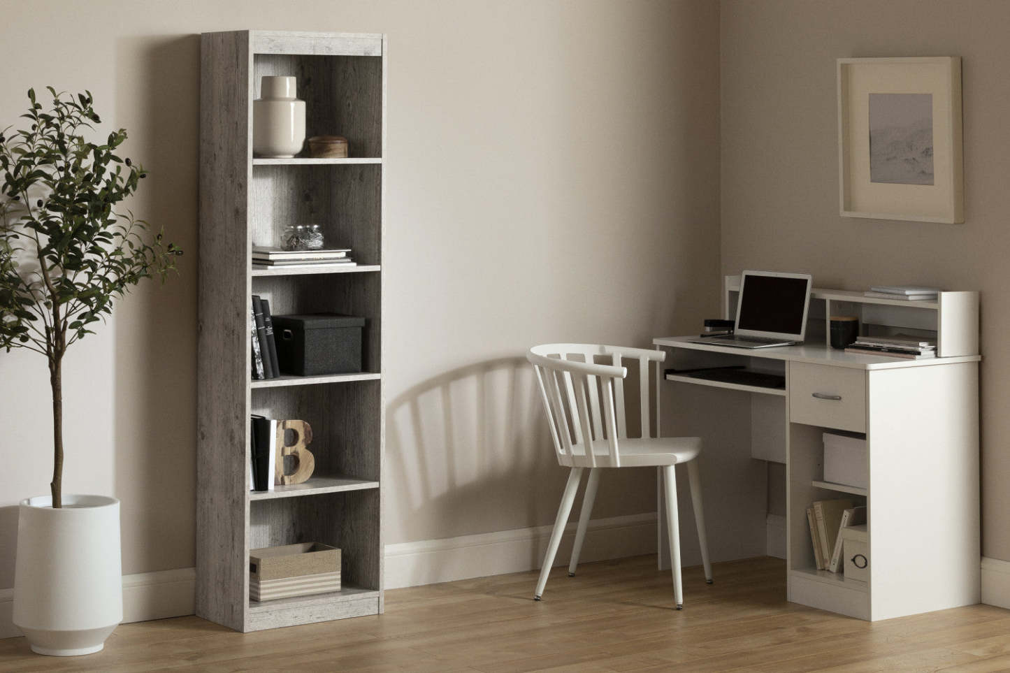 Bibliothèque étroite Axess 5 étagères - Pin bord de mer|Bibliothèque étroite Axess à 5 tablettes - pin bord de mer