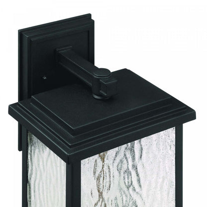 Applique murale extérieure Estate à 2 lumières 19, noir, laiton avec lampe en verre de pluie | Applique Murale D'extérieur Estate A 2 lampes De 19 po, Noir Et Laiton Avec Verre A Gouttelettes
