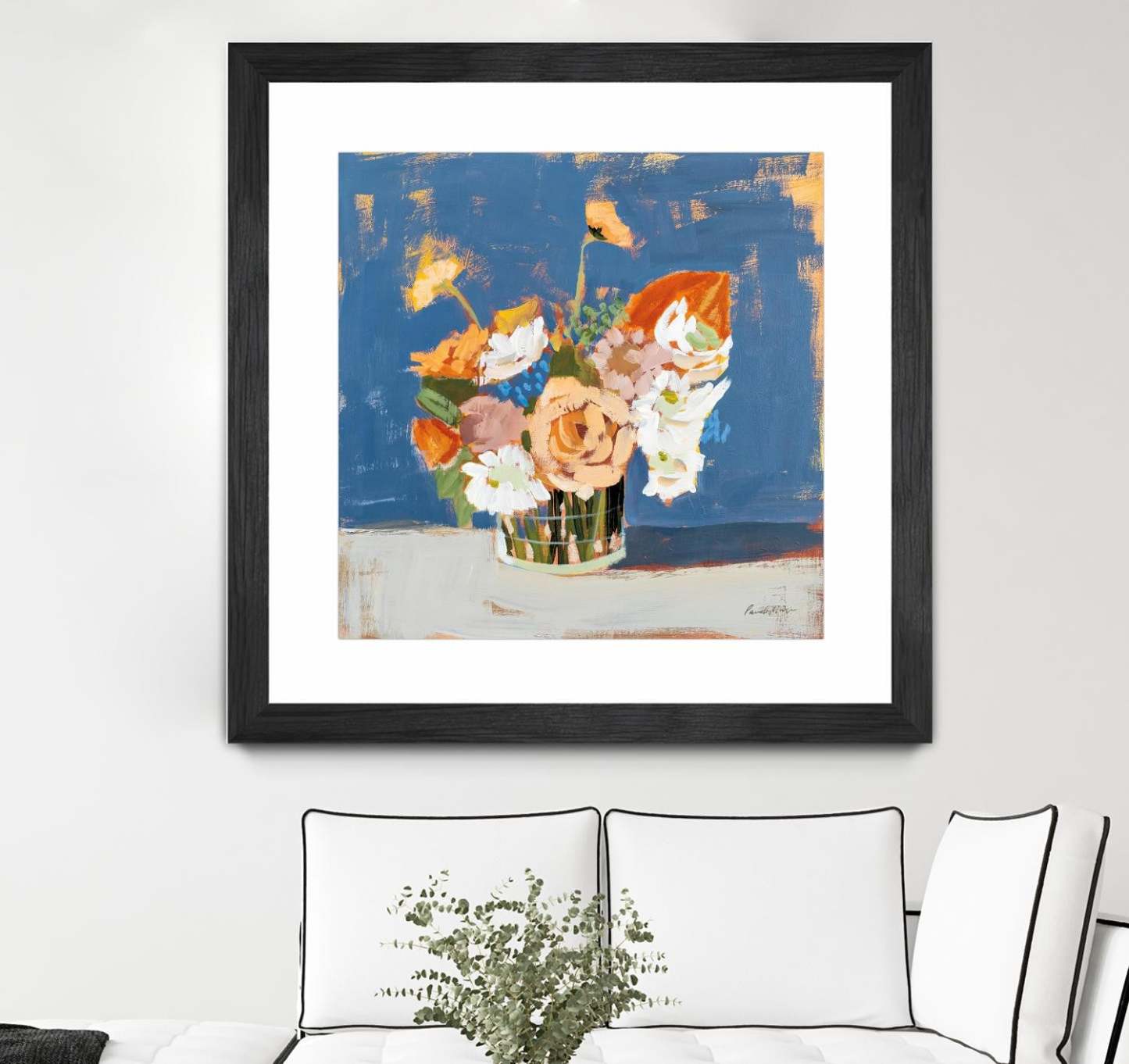 Œuvre d'art murale encadrée et mate « Peach And White Bouquet » 36 x 36