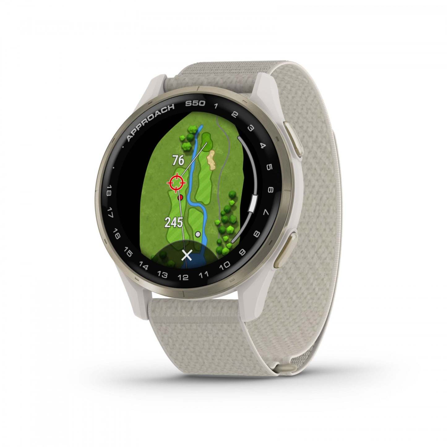 Garmin Approach S50 Amoled Montre Intelligente de Golf - Gps, 43 000 Parcours Préchargés | Aluminium Crème Or Bez