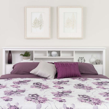 King Bookcase Headboard - White|Tête de lit bibliothèque pour très grand lit - blanche