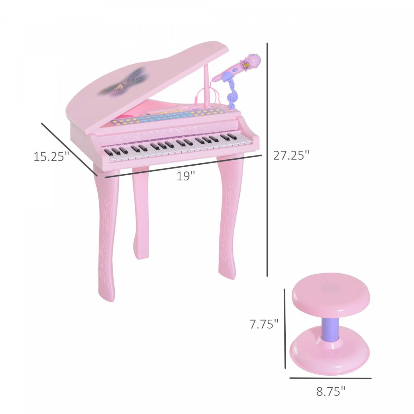 Qaba Mini Piano Musical Électronique 37 Touches Clavier Multifonction Jouet Enfants Avec Microphone Stool