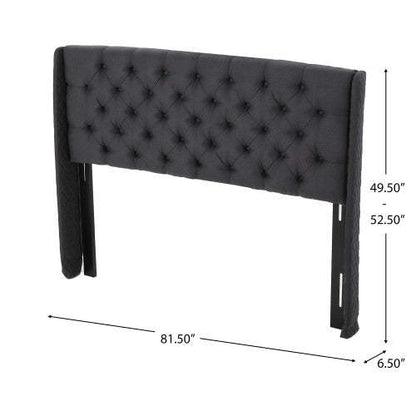 Hansen Tête de lit à oreilles rembourrée avec capitonnage de boutons, très grand lit, noir | Hansen Tete De Lit Capitonnee A Dossier Aile Avec Boutons, Taille King, Noir