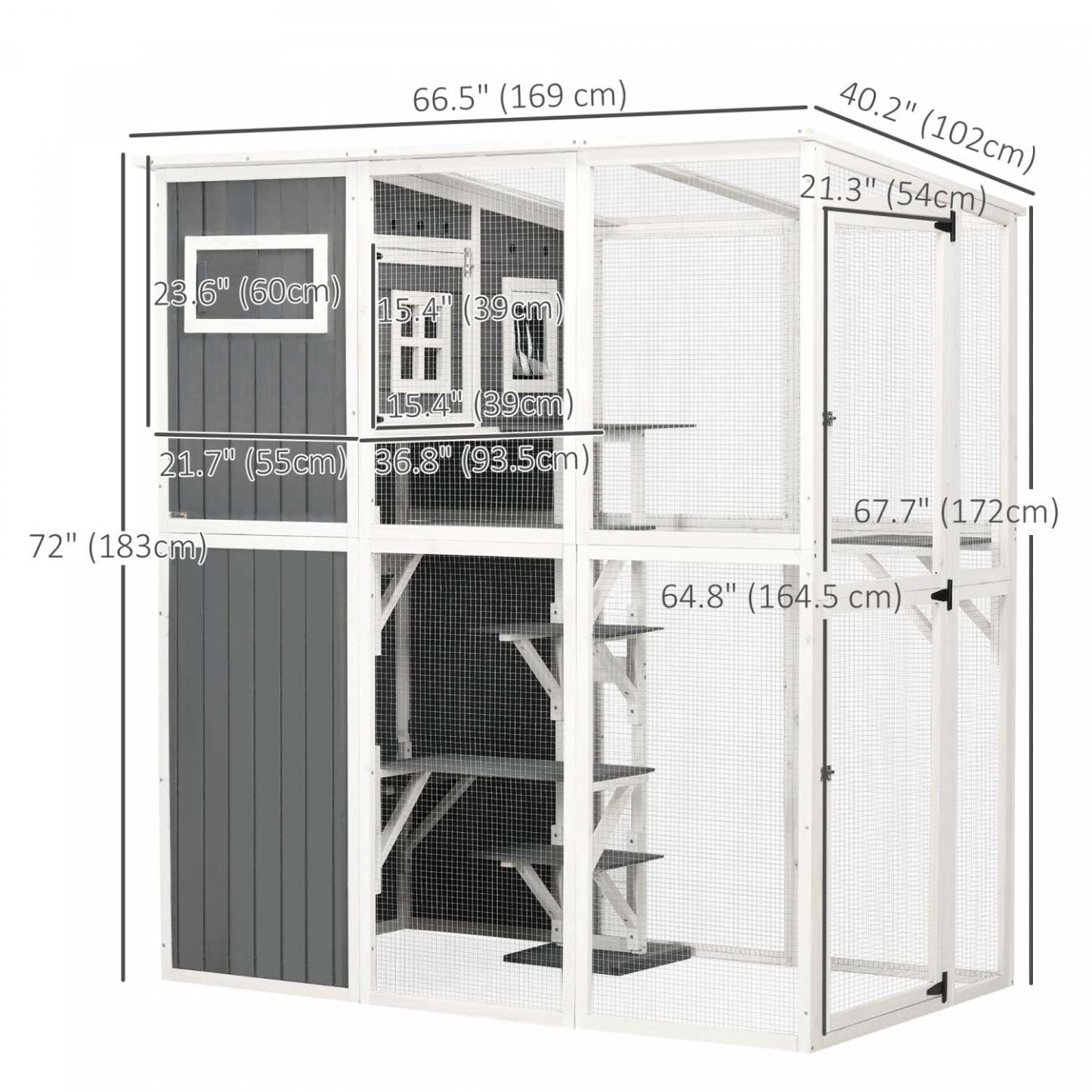 Pawhut Catio En Bois Pour Chat, Maison Extérieure Pour Chat, Enclos Pour Chat Avec Toit De Protection Contre Les Intempéries En Plastique, Mult|Pawhut Catio En Bois Pour Chat, 66,5l Cage Avec Toit De Protection Contre Les Intempéries En Pvc, P