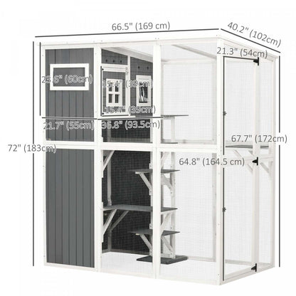 Pawhut Catio En Bois Pour Chat, Maison Extérieure Pour Chat, Enclos Pour Chat Avec Toit De Protection Contre Les Intempéries En Plastique, Mult|Pawhut Catio En Bois Pour Chat, 66,5l Cage Avec Toit De Protection Contre Les Intempéries En Pvc, P