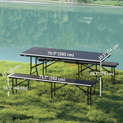 Outsunny table de pique-nique pliante en faux rotin de 6 pieds en 3 pièces avec 2 bancs, noire