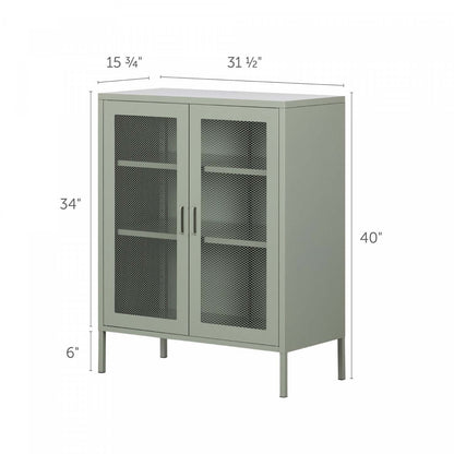 Armoire d'appoint à 2 portes en treillis métallique Crea - Vert sauge | Crea Meuble de rangement avec portes grillagées en métal - Vert sauge | D83GUNPE