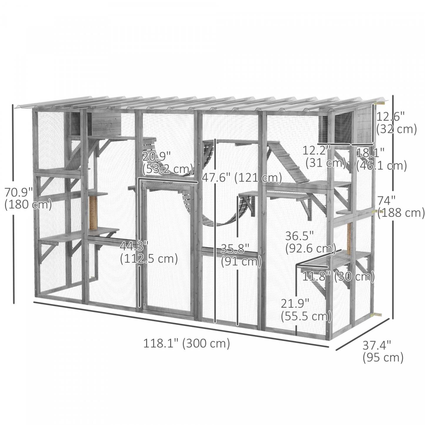 Pawhut Catio, Grande Enceinte Extérieure Pour Chats Avec Condos Pour Chats, Plates-formes, Échelles, Portes, Résistante aux intempéries