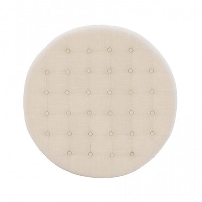 Pouf rond capitonné en tissu Isabelle - Naturel|Pouf rond Isabelle capitonné en tissu - naturel