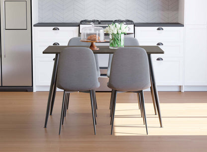 Chaise de salle à manger avec siège en tissu gris et base robuste en métal noir | Chaise de salle à manger avec siège en tissu gris et base robuste en métal noir