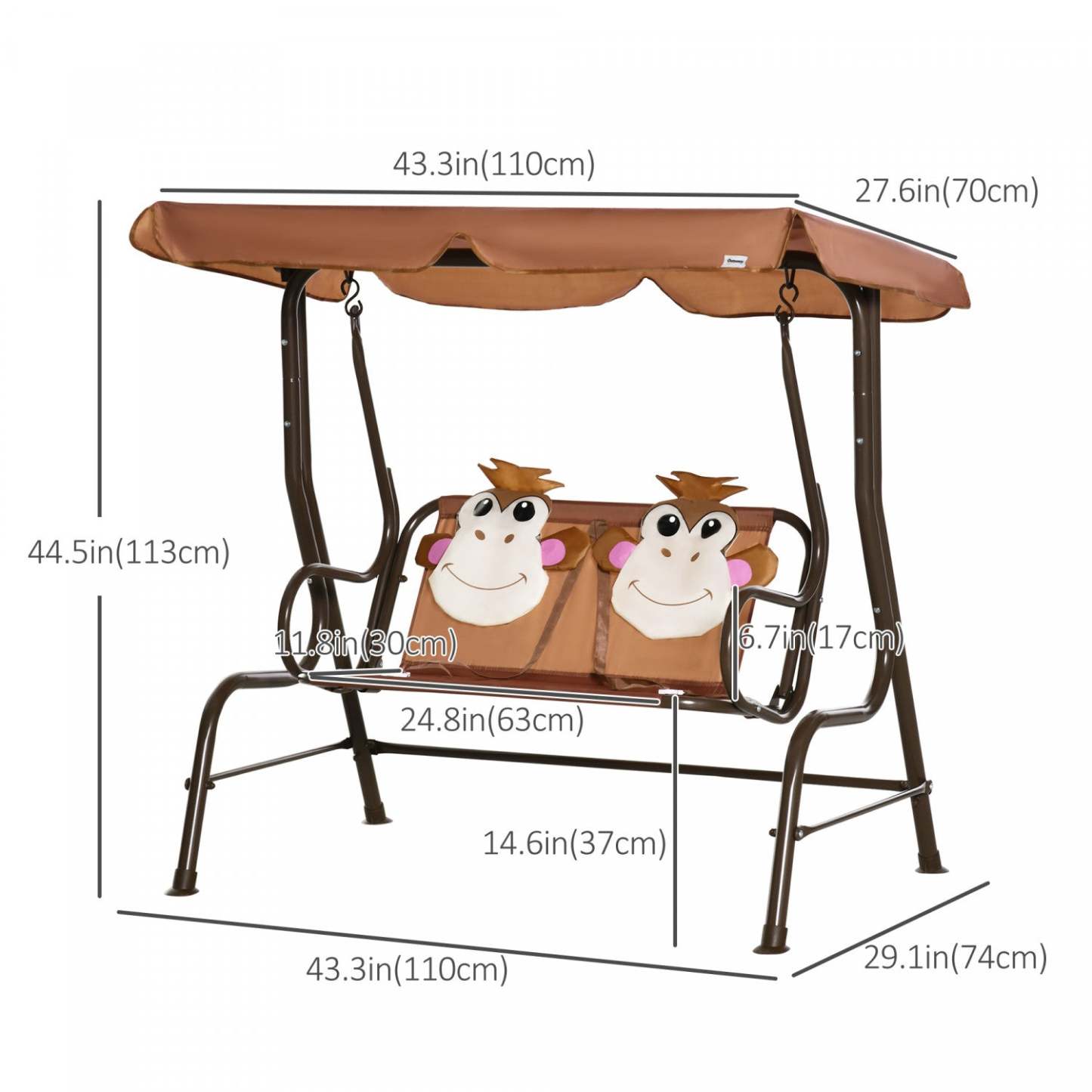 Outsunny Balancoire 2 Places Pour Enfants, Chaise Longue De Terrasse Pour Enfants, Pour Porche De Jardin