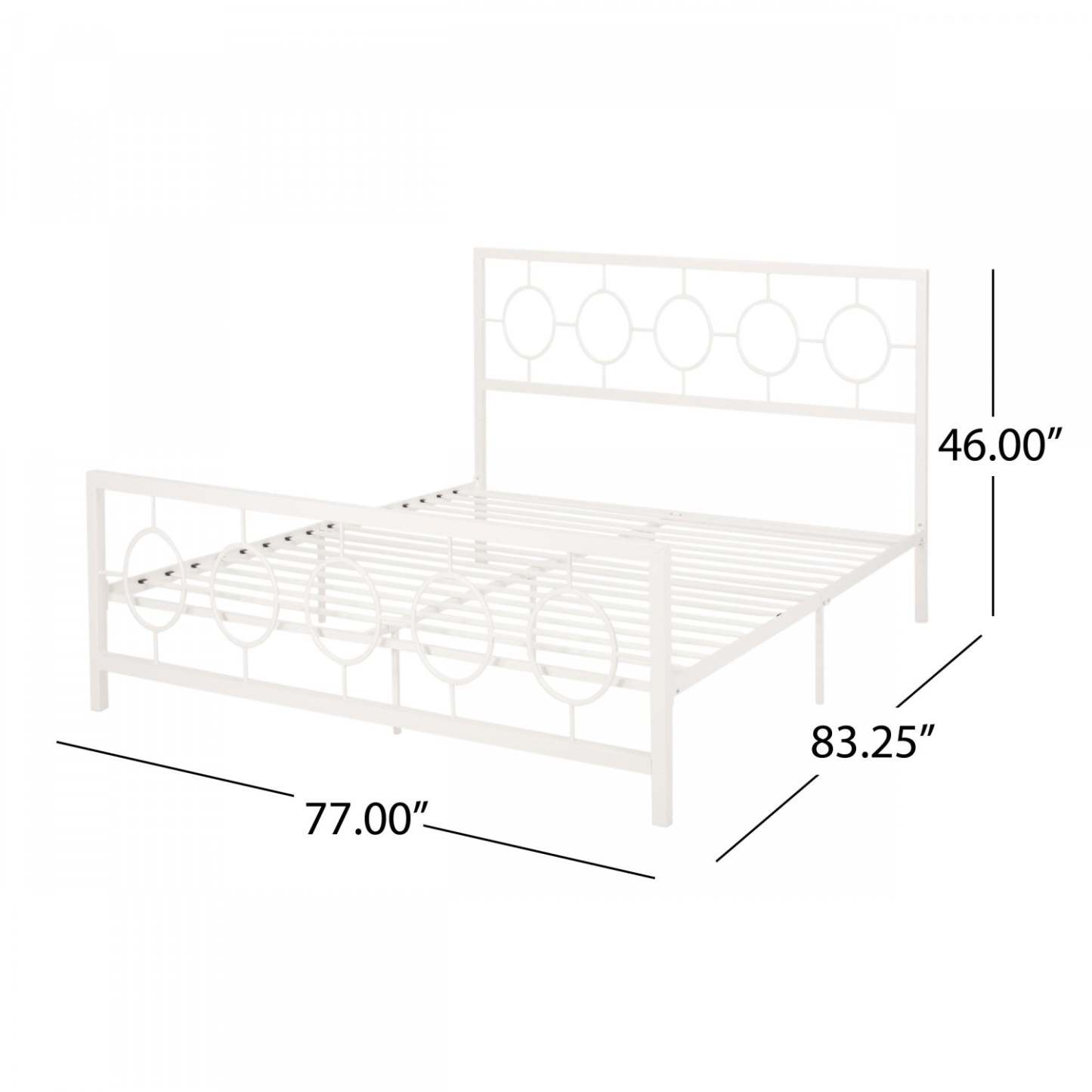 Cadre de lit Robert en métal avec tête et pied de lit au design circulaire, taille King, blanc | Robert Cadre de lit en métal avec tête et pied de lit au design circulaire, taille King, blanc