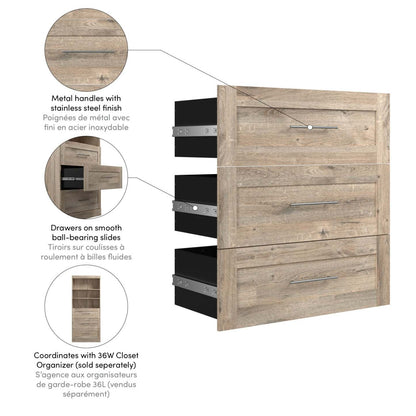 Bestar Pur 3 Drawer Set for 36 W Closet Organizer - Rustic Brown|Ensemble de 3 tiroirs Pur de Bestar pour organisateur de garde-robe de 36 po (L) - brun rustique