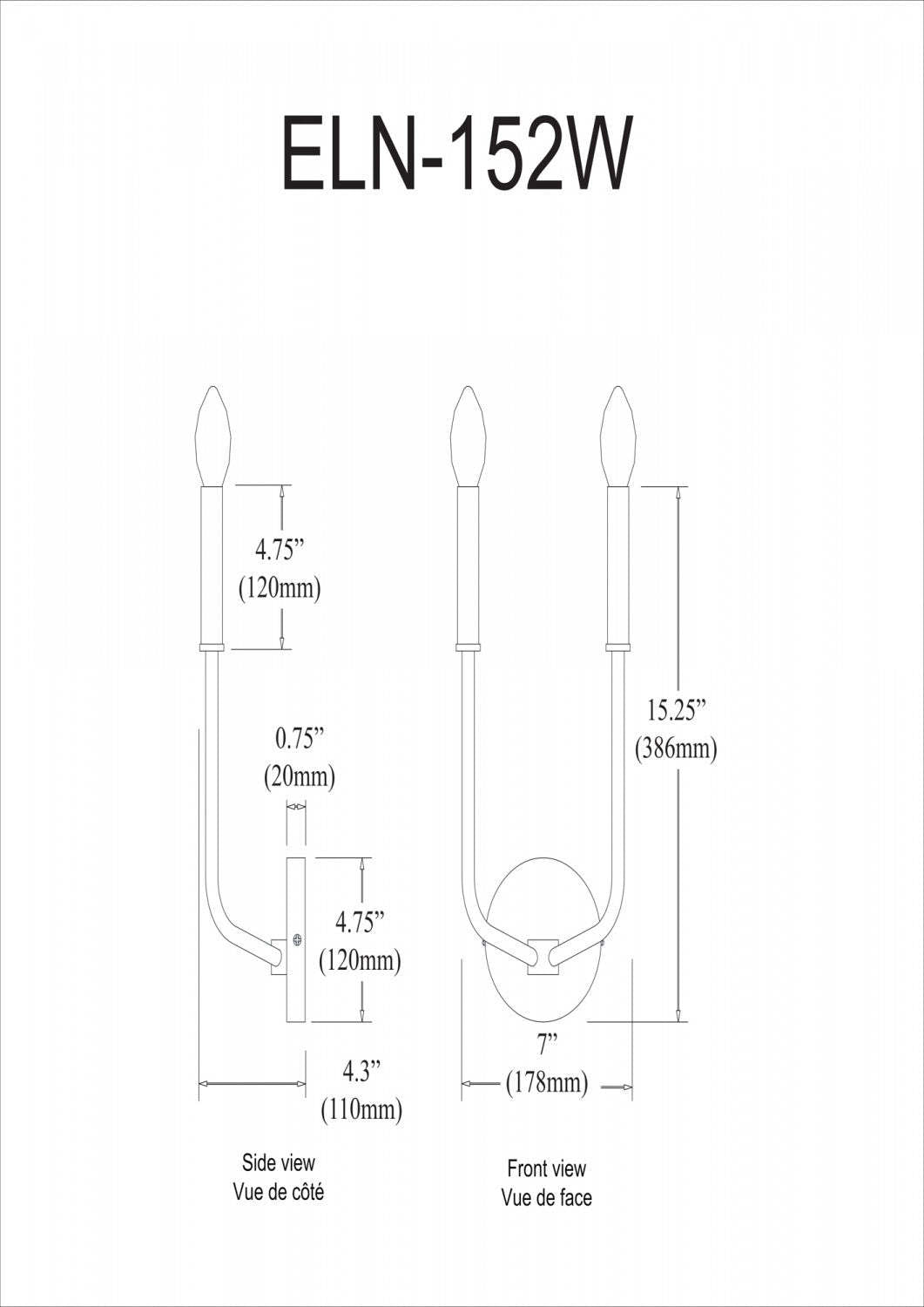 Dainolite Eleanor 2 Light Wall Sconce Matte Black Lamp|Applique murale Eleanor de Dainolite avec fini noir mat et 2 ampoules