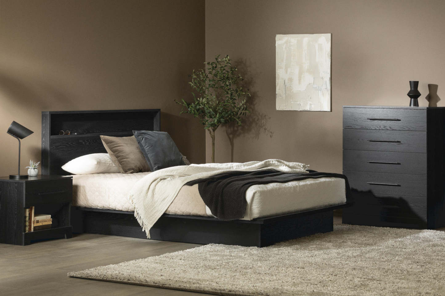 Commode Primo 5 tiroirs - Chêne noir|Commode verticale Primo à 5 tiroirs - chêne noir