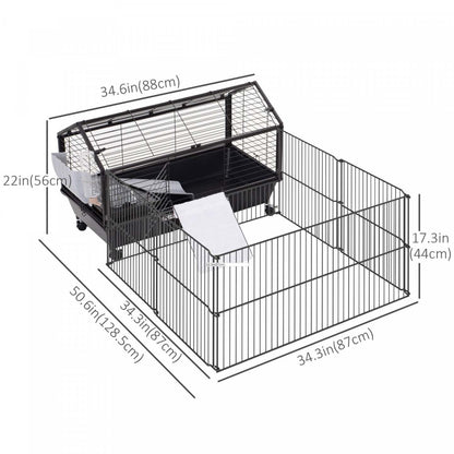 Pawhut Metal Small Rabbit Hutch Cage Main House Guinea Pig Clapier Small Animal Shed W/ Wheels And Bra|Cage Pour Huche À Lapins En Métal Pawhut Maison Principale Huche Pour Cochons D'Inde Hangar Pour Pet