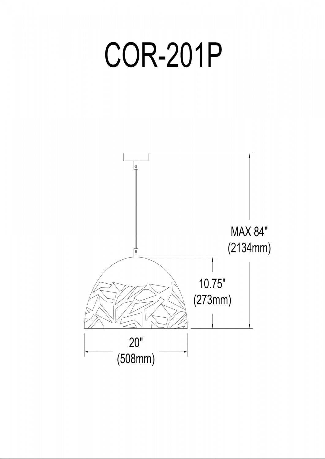 Dainolite Coral 1 Light Pendant 20 Dia Matte Black Finish Lamp|Luminaire suspendu Coral de Dainolite de 20 po de diamètre, avec fini noir mat et 1 ampoule