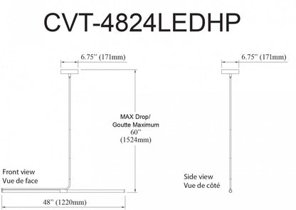 Dainolite Corvette Horizontal Pendant 24w Finition Noir Mat Lampe Diffuseur Acrylique Blanc|Luminaire suspendu horizontal Corvette de Dainolite en acrylique blanc qui diffuse la lumière, avec fini noir mat et ampoule de 24 W