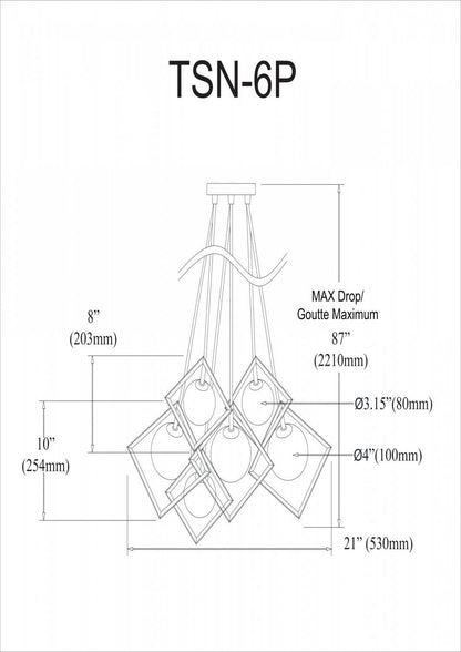 Dainolite Thomson 6 Light Pendant Gold Finish Opal White Glass Lamp|Luminaire suspendu Thomson de Dainolite en verre blanc opale, avec fini doré et 6 ampoules