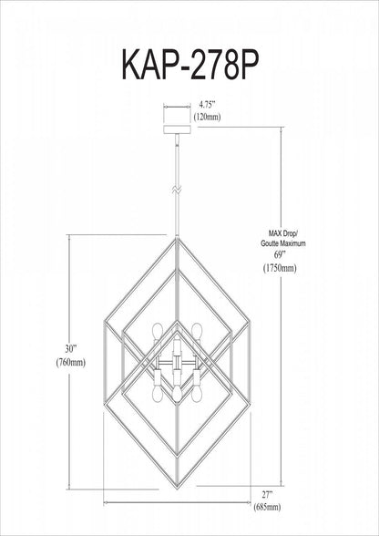 Dainolite Kappa 8 Light Pendant Polished Chrome/Matte Black Finish Lamp|Luminaire suspendu Kappa de Dainolite avec fini chromé poli et noir mat, et 8 ampoules