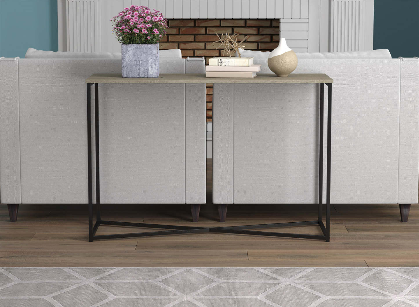 Table console 44" - Taupe foncé avec base en métal noir | Console de 44 po - taupe foncé avec base en métal noir