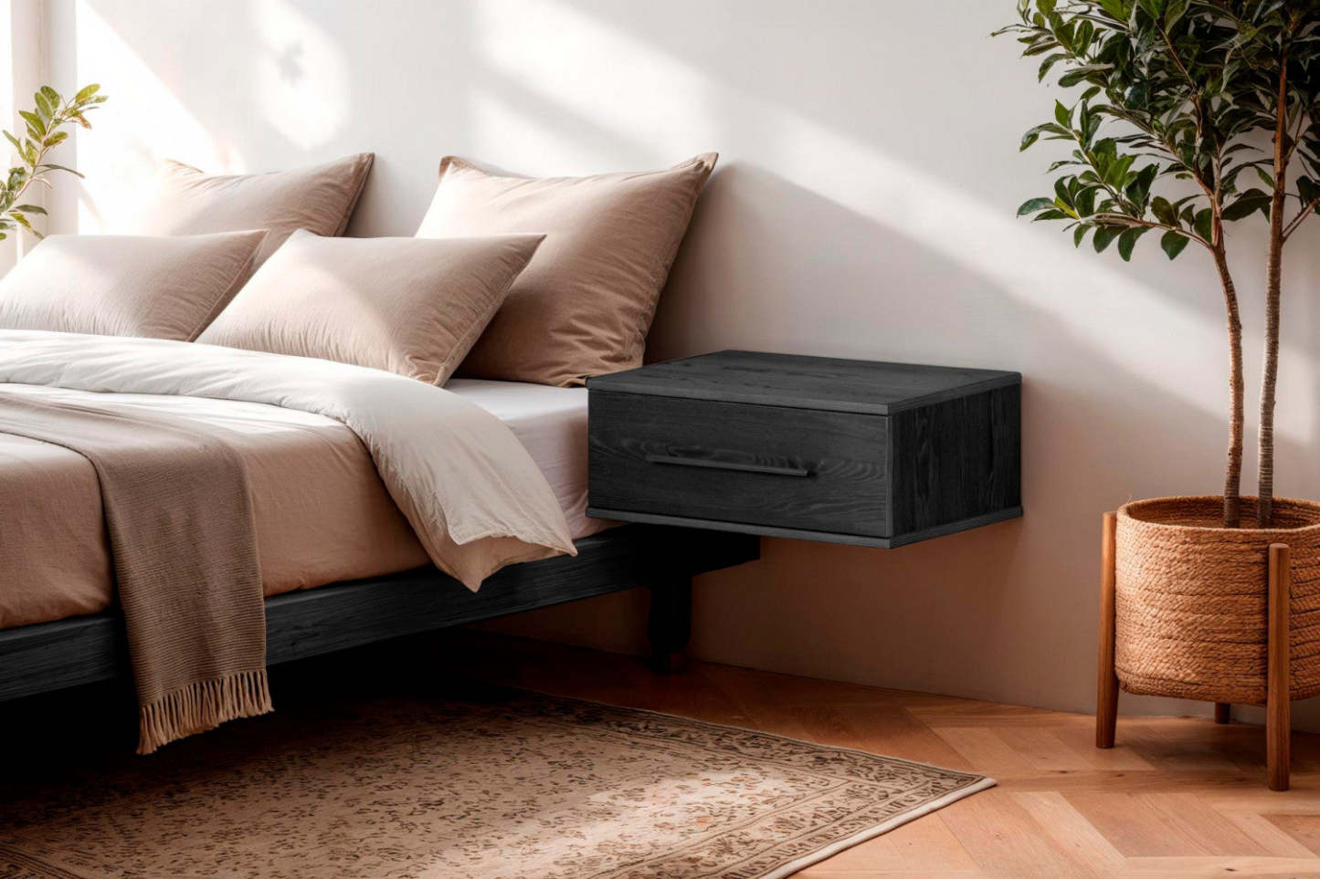 Primo Table De Chevet Flottante 1 Tiroir - Chêne Noir | Primo Floating Nightstand With 1 Drawer - Black Oak