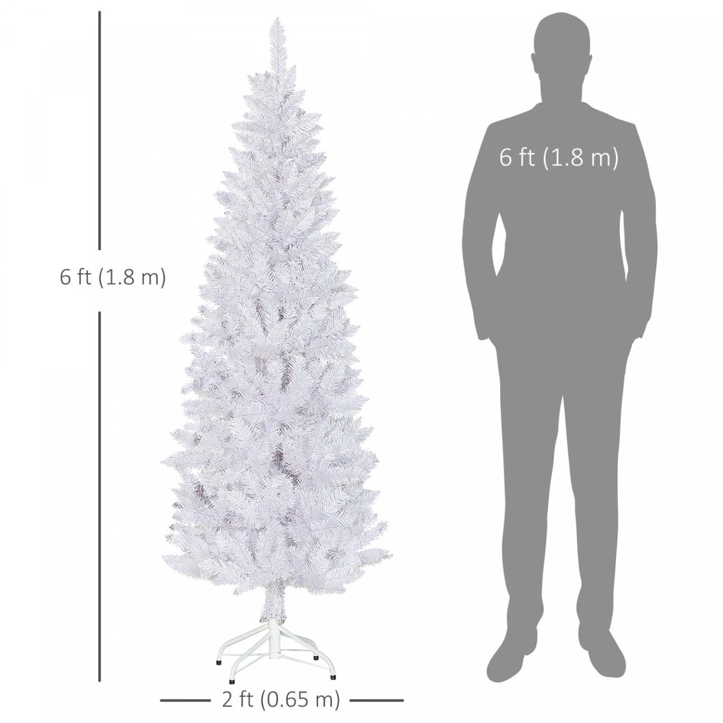 Homcom Arbre De Noël Artificiel De 6pi De Haut Avec Base En Acier, Blanc