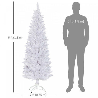 Homcom Arbre De Noël Artificiel De 6pi De Haut Avec Base En Acier, Blanc