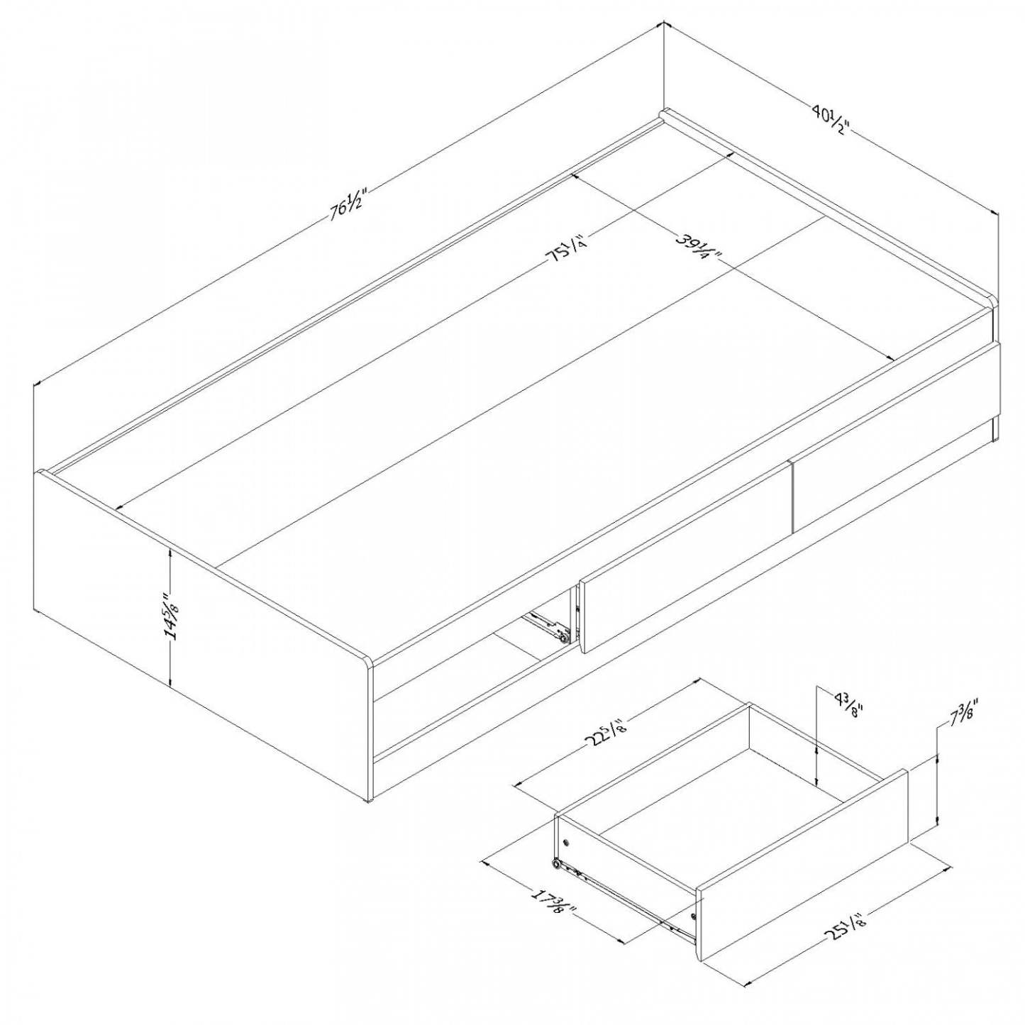 Fynn Twin Mates Bed With 3 Drawers - Grey Oak | Fynn Lit matelot 3 tiroirs Simple - Chêne gris | D83G7YEA