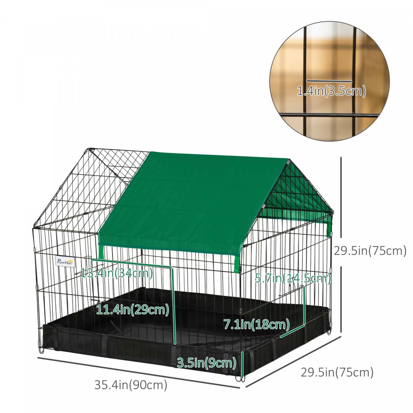 Pawhut Cage À Lapin En Métal Avec Couvercle Résistant À L'Eau, Cage Extérieure Pour Petits Animaux, Cat Playpen Kennel E