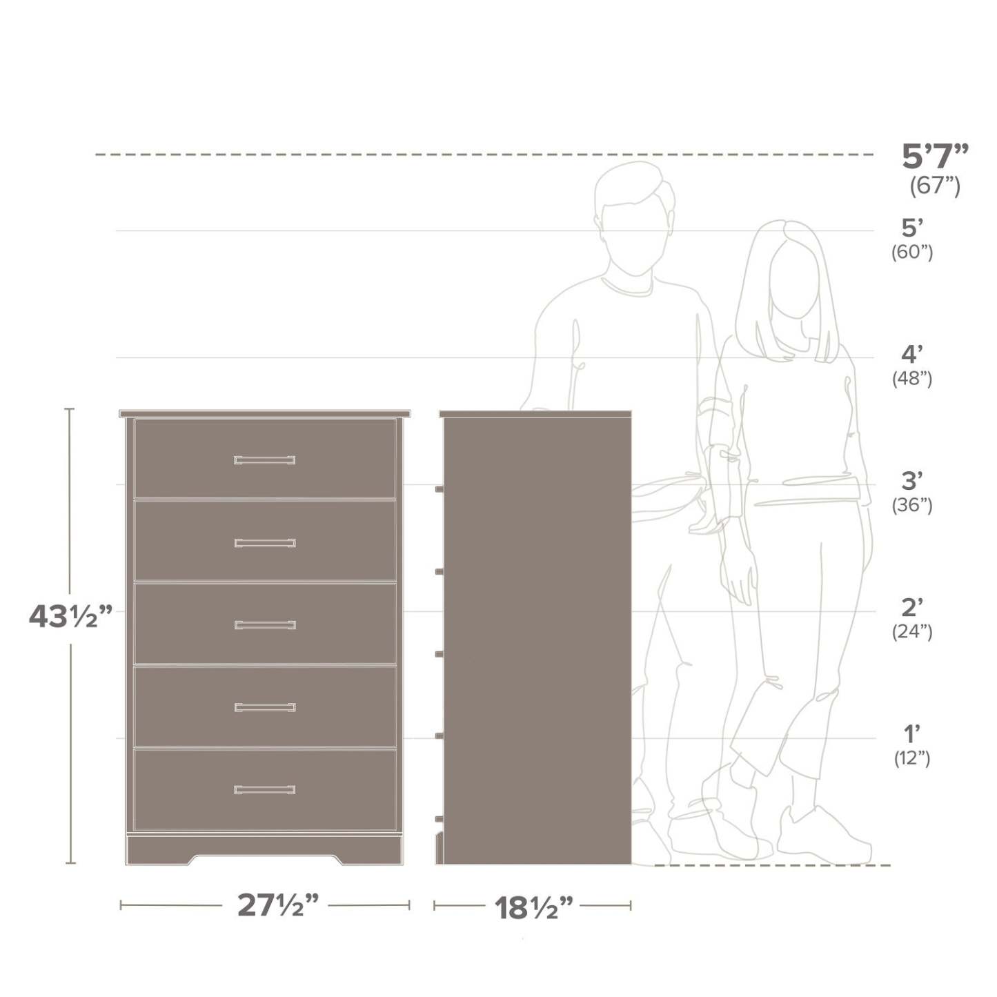 Prepac Rustic Ridge 27.5 5-Drawer Chest - Washed White|Commode verticale Rustic Ridge de Prepac de 27,5 po à 5 tiroirs - blanc délavé