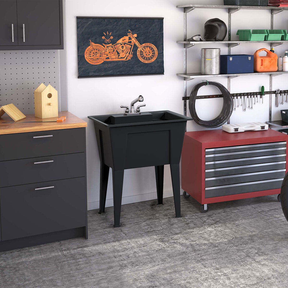 Tewel Laundry Tub Accent Cabinet - Black|Armoire d'appoint Tewel avec cuve pour la buanderie - noire