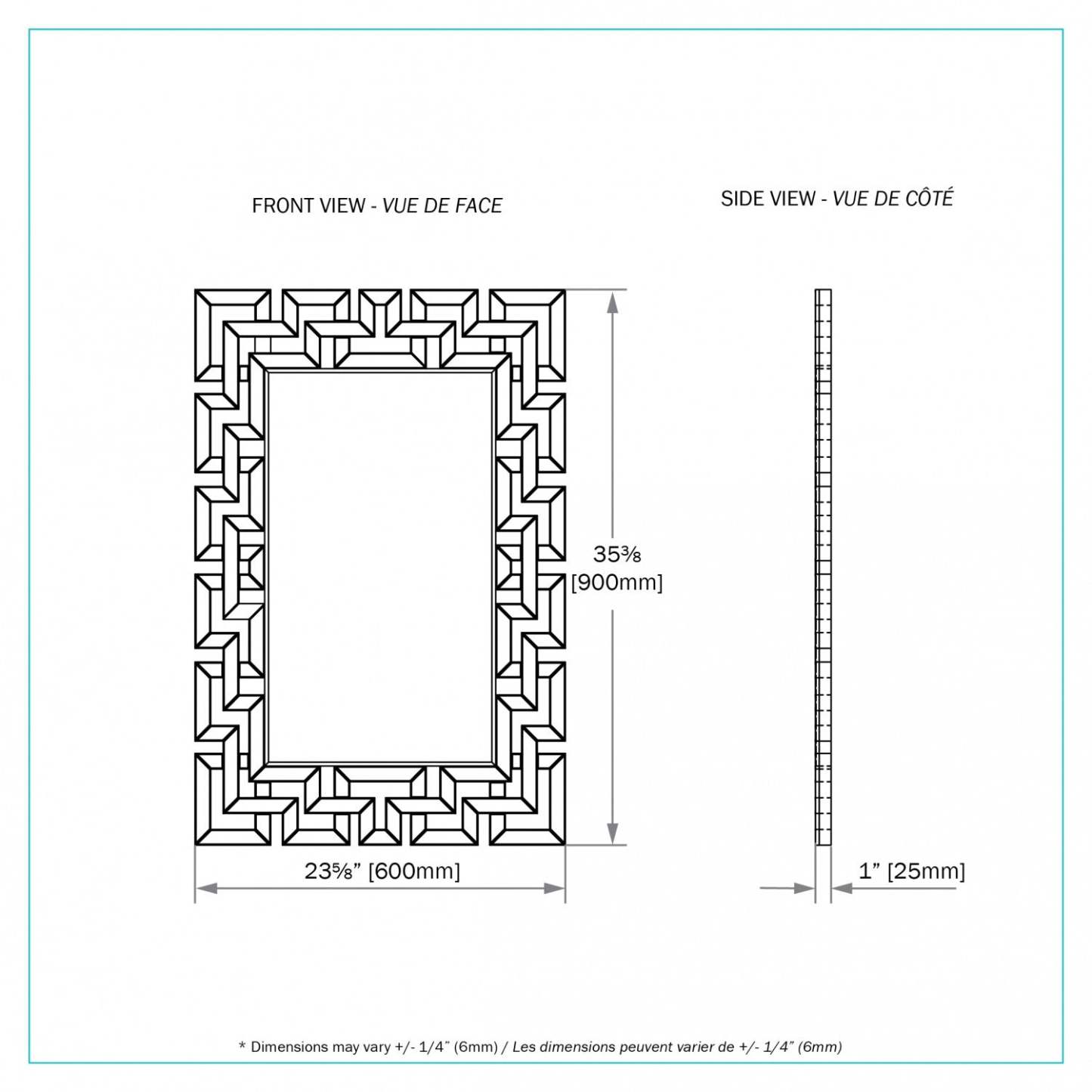 Miroir Elven de 35,43 po argenté