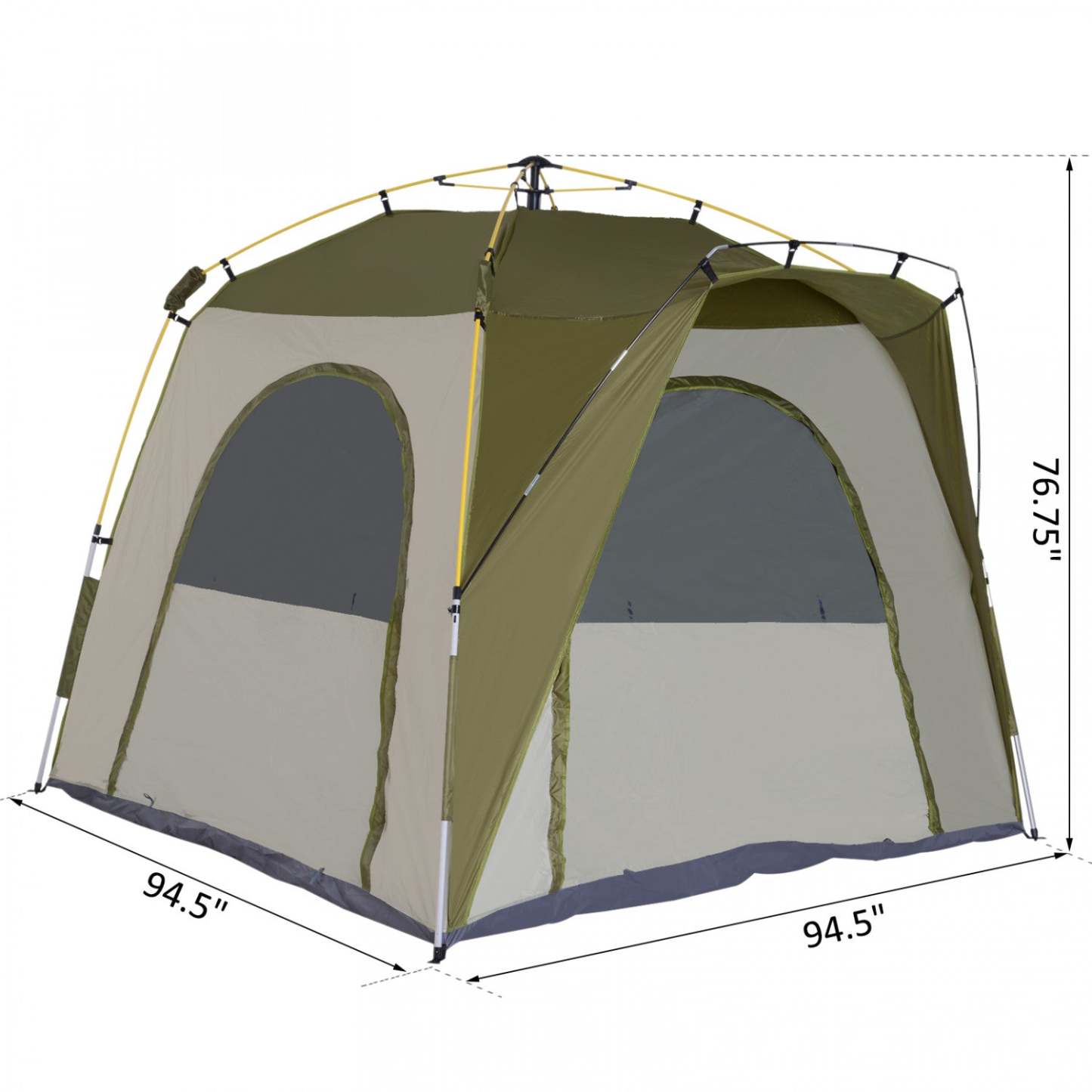 Outsunny Tente de Camping Automatique Instantanée avec 4 Portes et 4 Fenêtres, Tente Pop-Up Extérieure Facile, Portable|Tente De Camping Familiale 4-5 Personnes Montage Instantané Pop-up 4 Fenêtres Pare-soleil Dim. 2,4l