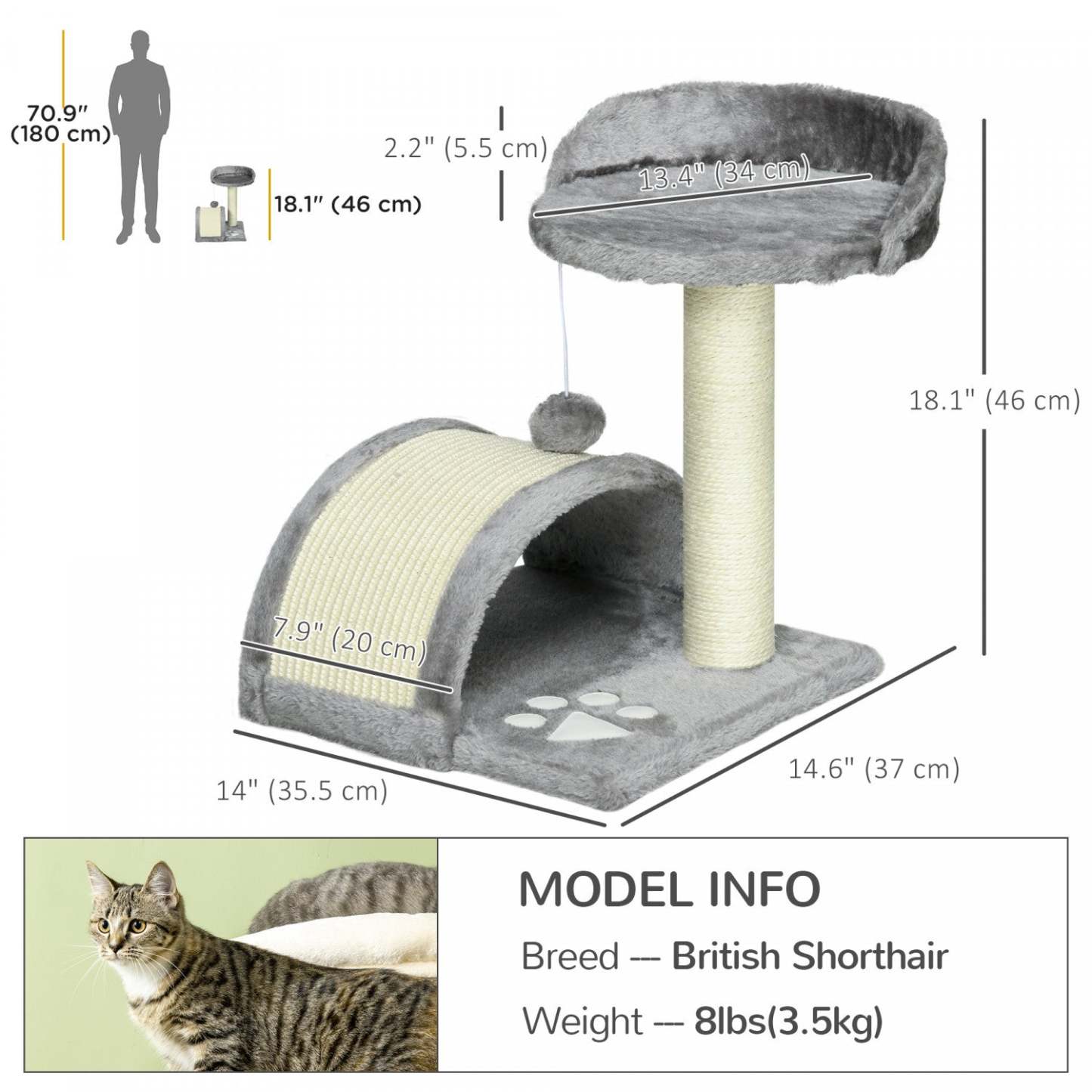 Pawhut Arbre À Gratter Pour Chat De 18, Maison Pour Chaton, Centre D'activités Pour Animal Domestique