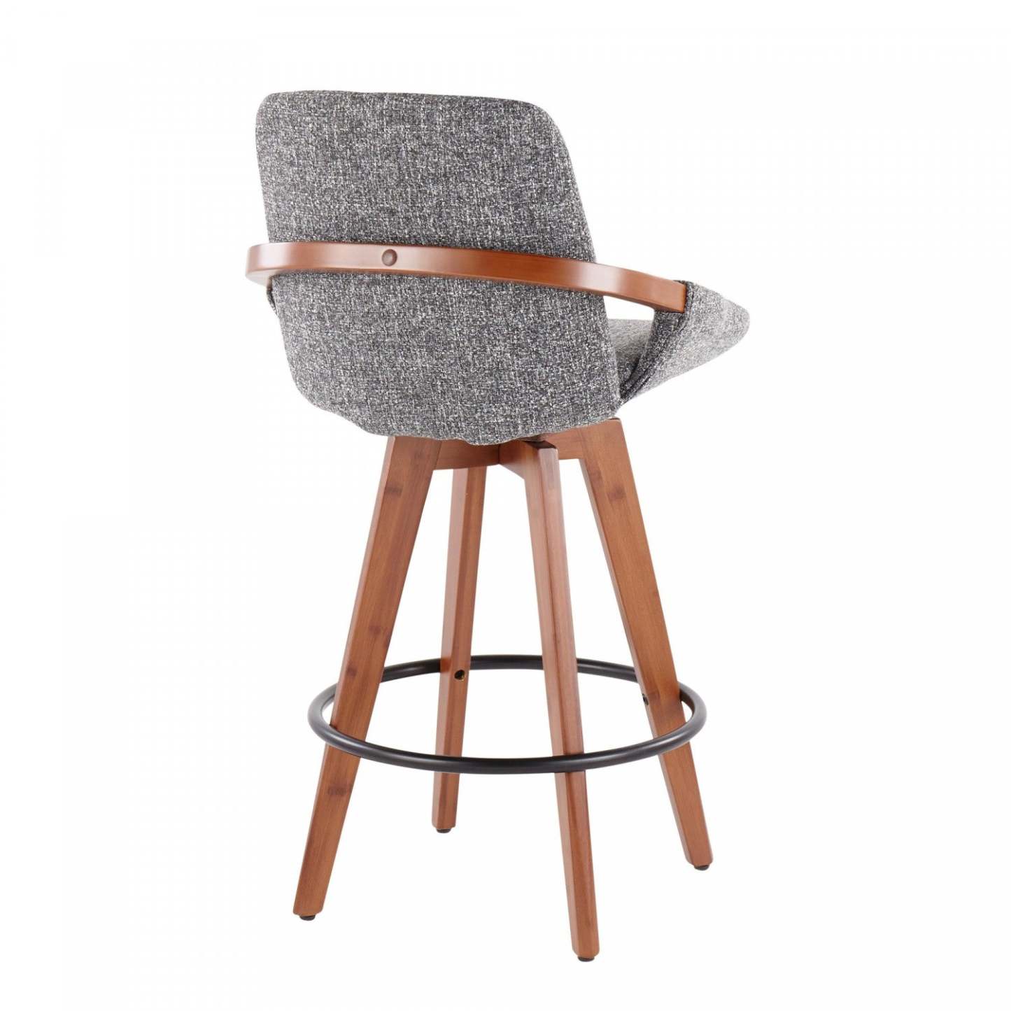 LumiSource Cosmo Fabric Mid-Century Counter-Height Stool - Walnut/Grey|Tabouret de style du milieu du 20e siècle Cosmo de hauteur comptoir en tissu - noyer et gris