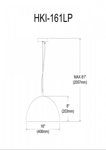 Dainolite Helsinki 1 Light Pendant Dome 16 Dia Matte Black Finish Gold Interior Lamp|Luminaire suspendu Helsinki de Dainolite de 16 po de diamètre en forme de dôme, avec intérieur doré, fini noir mat et 1 ampoule