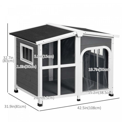 Pawhut Maison De Chien En Bois Pour L'extérieur Avec Fond Amovible, Niche Surélévée De Style Cabane, Avec Toit Ouvrable