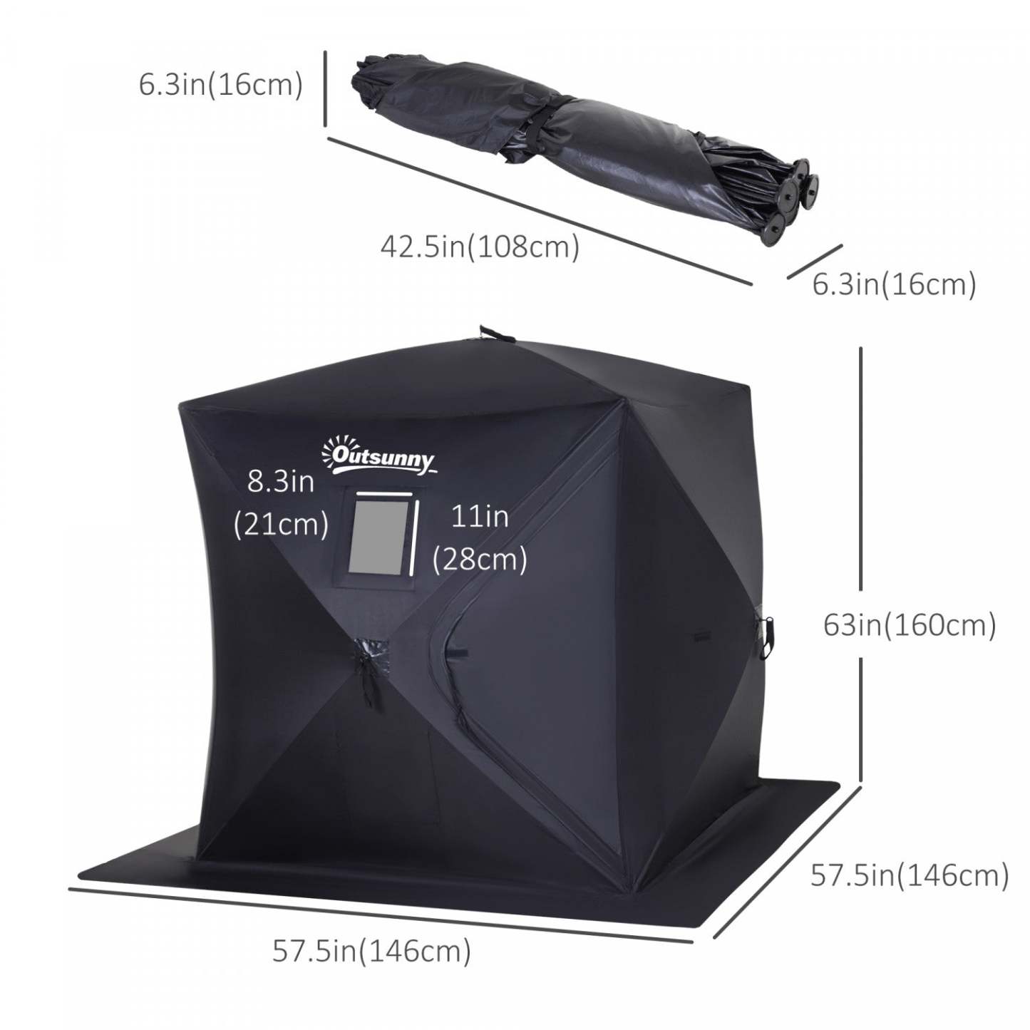 Abri de tente de pêche sur glace escamotable pour 2 personnes Outsunny avec sac de transport, noir | Outsunny Abri De Pêche Sur Glace Pour 2 Personnes, Tente De Glace Portable