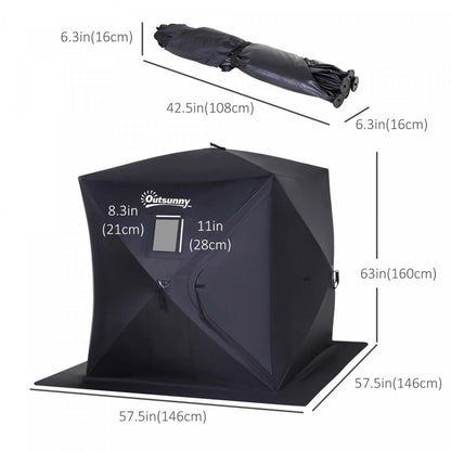 Abri de tente de pêche sur glace escamotable pour 2 personnes Outsunny avec sac de transport, noir | Outsunny Abri De Pêche Sur Glace Pour 2 Personnes, Tente De Glace Portable