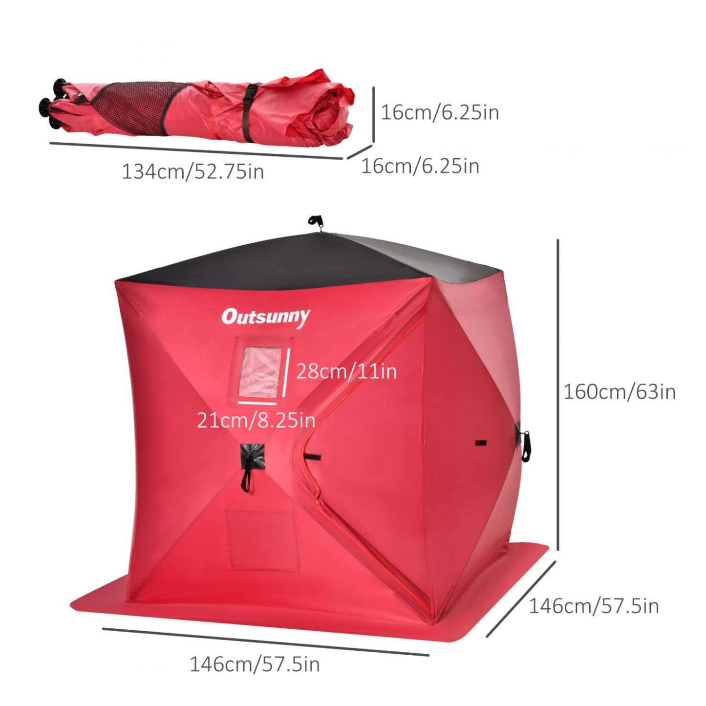 Outsunny Tente de pêche sur glace escamotable pour 2 personnes avec sac de transport, rouge|Outsunny Tente De Pêche Portable Pour 2 Personnes Avec Fenêtres