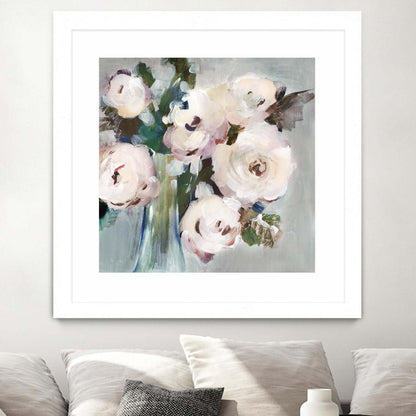 Bouquet Rose Pâle I Matted and Framed White 36x36 Wall Art|Œuvre d'art murale imprimée blanche et mate « Bouquet Rose Pâle I » 36 x 36