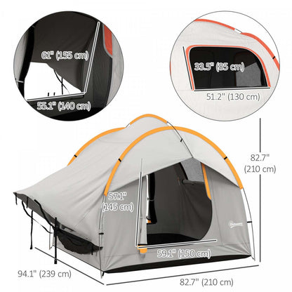 Outsunny Tente De Camping Pour Voiture Avec 3 Portes, 2000mm Imperméable, Gris Et Orange|Outsunny Car Camping Tent With 3 Doors, Grey And Orange
