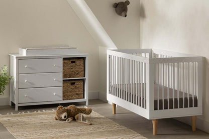 Cotton Candy Changing Table With Removable Rim, Drawers, And Open Storage - Pure White | Cotton Candy Table A Langer Avec Pourtour Amovible - Blanc Solide