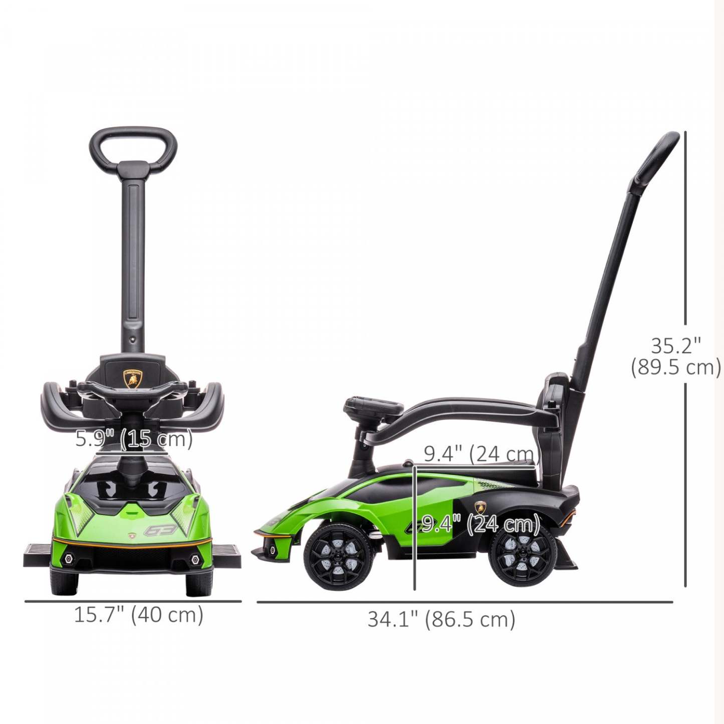 Aosom 3 en 1 voiture à pousser pour tout-petits, voiture à glisser pour enfants sous licence, voiture à pousser avec repose-pieds de sécurité et klaxon, verte