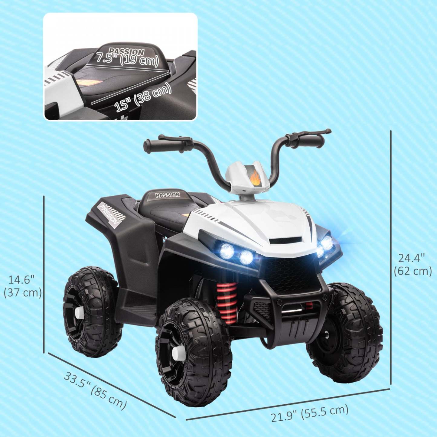 Qaba Voiture Électrique 12 V Pour Enfants, Quad Pour Enfants Alimenté Par Batterie Avec Suspension À Quatre Roues