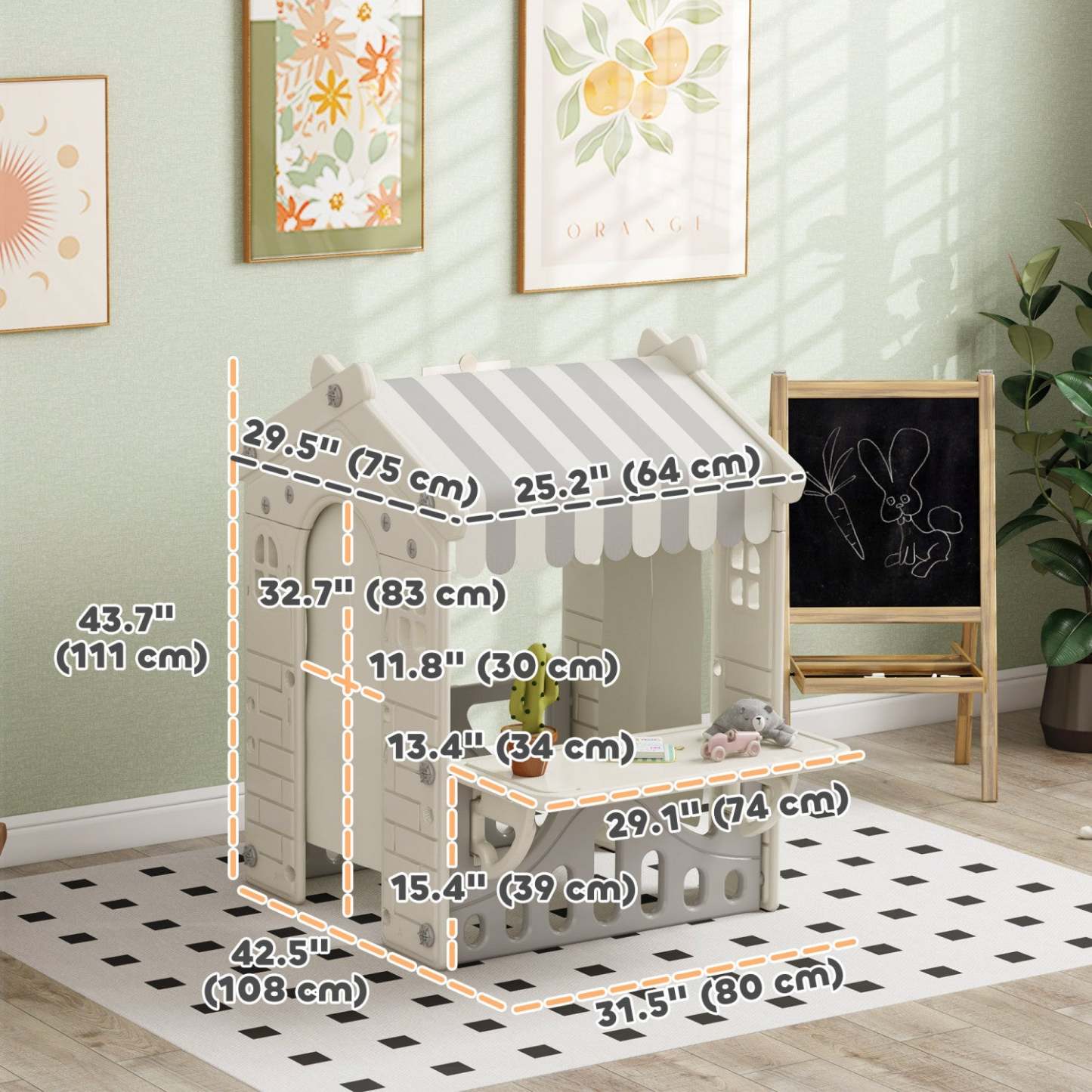 Qaba Maison De Jeux Pour Enfants, Maison De Jeu Intérieure Élégante, Jeux De Rôle Pour Enfants, Avec