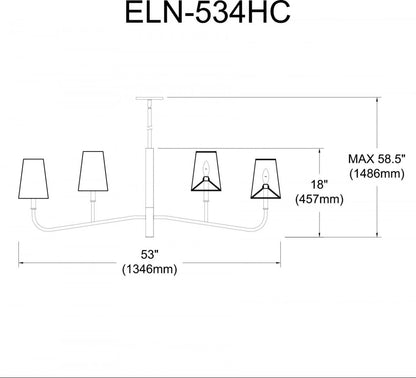 Dainolite Eleanor 4 Light Horizontal Chandelier Matte Black Black/White Shades Lamp|Lustre horizontal Eleanor de Dainolite avec abat-jour noir et blanc, fini noir mat et 4 ampoules