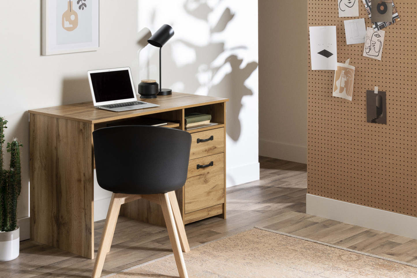Bureau Tassio avec plateau pour clavier - Chêne Nordik | Bureau Tassio avec plateau pour clavier - chêne nordique | D83G87LC