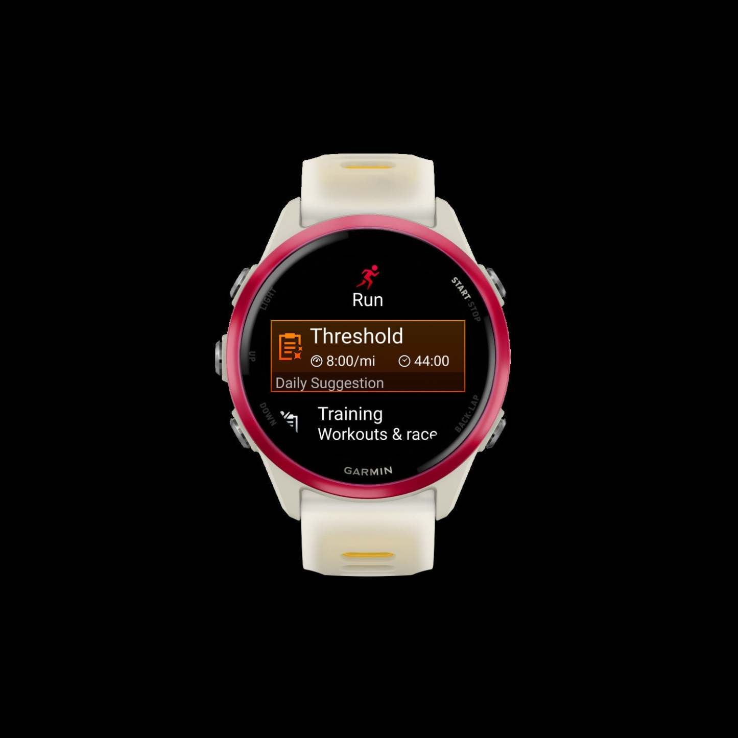 Garmin Forerunner 570 Montre intelligente 42mm, Amoled, Aluminium framboise, Os/mangue, Suivi de fitness GPS, Course, Batterie de 10 jours